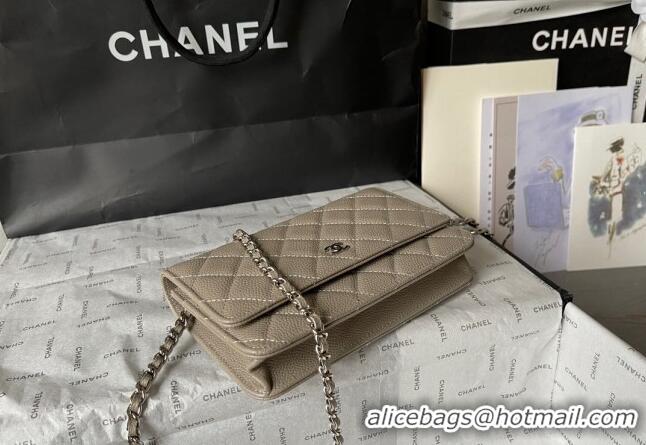 Best Price Chanel Grained Calfskin Classic Wallet on Chain WOC AS7017 Silver/Grey 2024