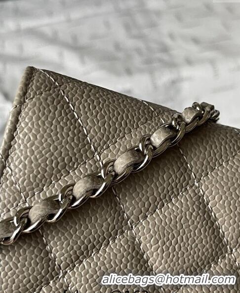 Best Price Chanel Grained Calfskin Classic Wallet on Chain WOC AS7017 Silver/Grey 2024