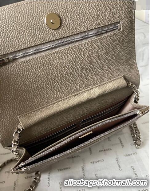 Best Price Chanel Grained Calfskin Classic Wallet on Chain WOC AS7017 Silver/Grey 2024