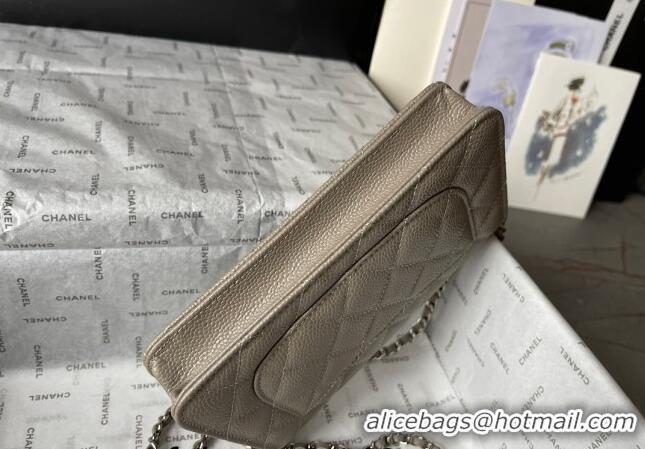 Best Price Chanel Grained Calfskin Classic Wallet on Chain WOC AS7017 Silver/Grey 2024