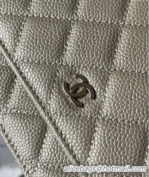 Best Price Chanel Grained Calfskin Classic Wallet on Chain WOC AS7017 Silver/Grey 2024