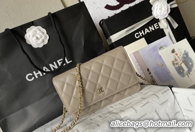 Top Quality Chanel Grained Calfskin Classic Wallet on Chain WOC AS7017 Gold/Grey 2024