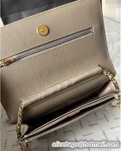 Top Quality Chanel Grained Calfskin Classic Wallet on Chain WOC AS7017 Gold/Grey 2024