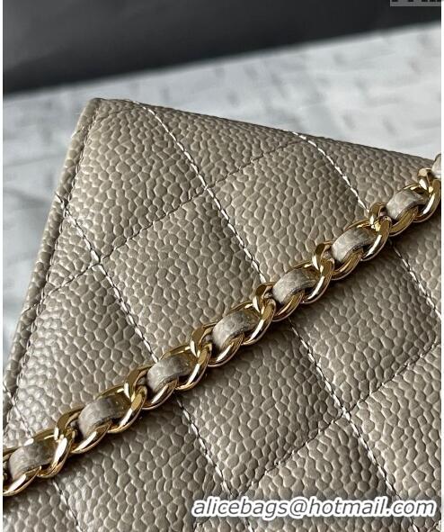 Top Quality Chanel Grained Calfskin Classic Wallet on Chain WOC AS7017 Gold/Grey 2024