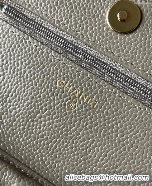 Top Quality Chanel Grained Calfskin Classic Wallet on Chain WOC AS7017 Gold/Grey 2024