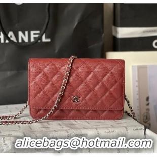 Cheapest Chanel Grained Calfskin Classic Wallet on Chain WOC AS7017 Dark Red 2024