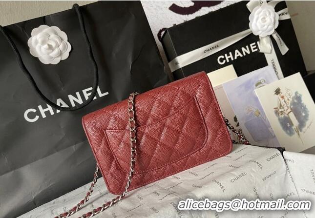 Cheapest Chanel Grained Calfskin Classic Wallet on Chain WOC AS7017 Dark Red 2024