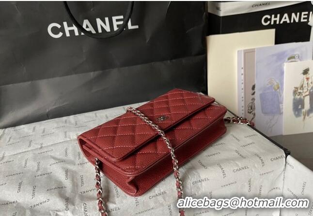 Cheapest Chanel Grained Calfskin Classic Wallet on Chain WOC AS7017 Dark Red 2024