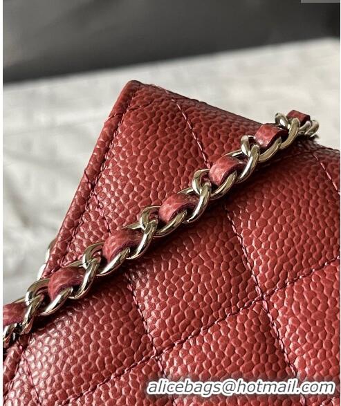 Cheapest Chanel Grained Calfskin Classic Wallet on Chain WOC AS7017 Dark Red 2024