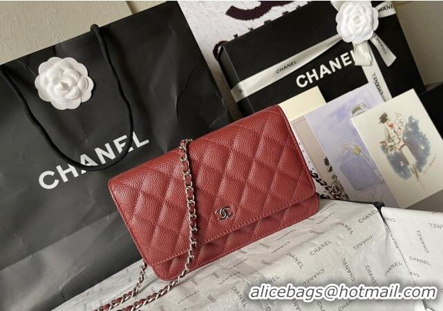 Cheapest Chanel Grained Calfskin Classic Wallet on Chain WOC AS7017 Dark Red 2024