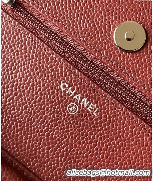 Cheapest Chanel Grained Calfskin Classic Wallet on Chain WOC AS7017 Dark Red 2024