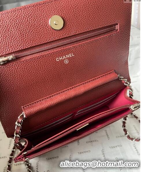 Cheapest Chanel Grained Calfskin Classic Wallet on Chain WOC AS7017 Dark Red 2024