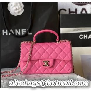 New Fashion Chanel Lambskin Mini Flap Bag with Top Handle AS2431 Pink 2024