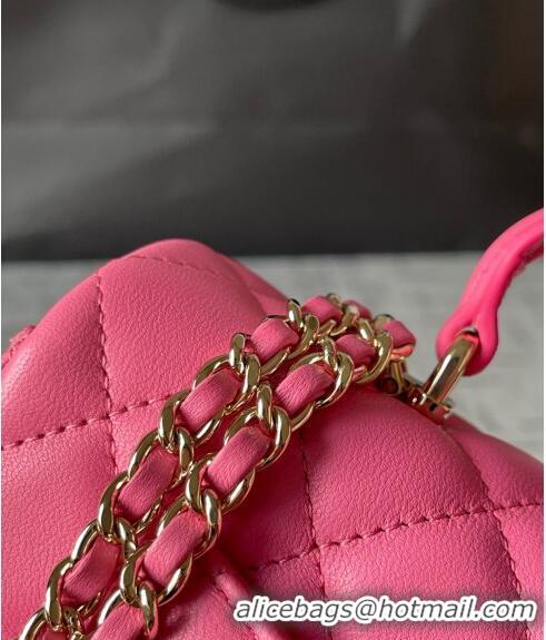 New Fashion Chanel Lambskin Mini Flap Bag with Top Handle AS2431 Pink 2024