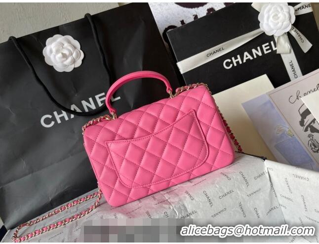 New Fashion Chanel Lambskin Mini Flap Bag with Top Handle AS2431 Pink 2024