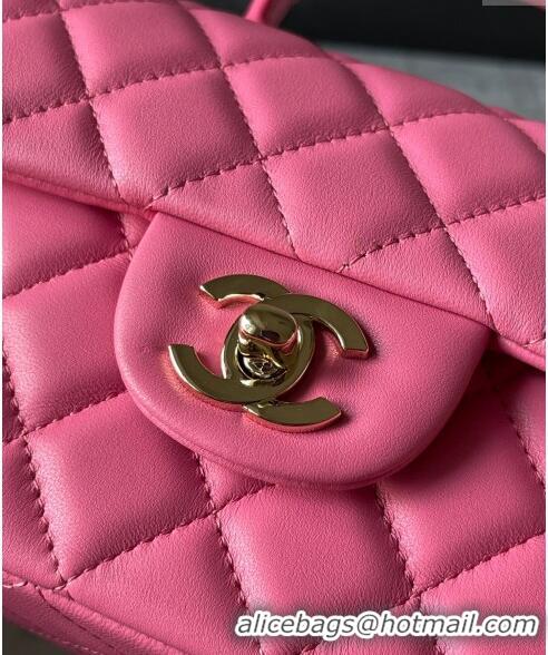 New Fashion Chanel Lambskin Mini Flap Bag with Top Handle AS2431 Pink 2024