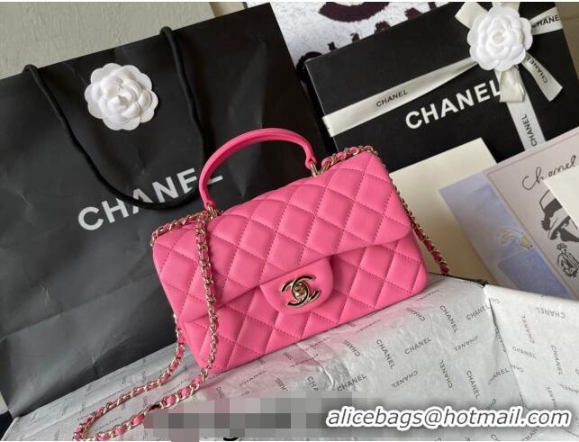 New Fashion Chanel Lambskin Mini Flap Bag with Top Handle AS2431 Pink 2024