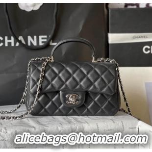 Cheap Design Chanel Lambskin Mini Flap Bag with Top Handle AS2431 Black 2024