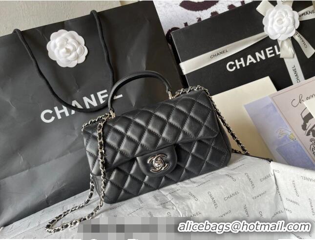 Cheap Design Chanel Lambskin Mini Flap Bag with Top Handle AS2431 Black 2024