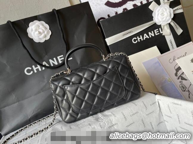 Cheap Design Chanel Lambskin Mini Flap Bag with Top Handle AS2431 Black 2024