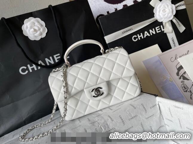 Good Quality Chanel Lambskin Mini Flap Bag with Top Handle AS2431 White 2024