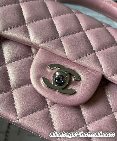 Top Quality Chanel Lambskin Mini Flap Bag with Top Handle AS2431 Iridescent Pink 2024