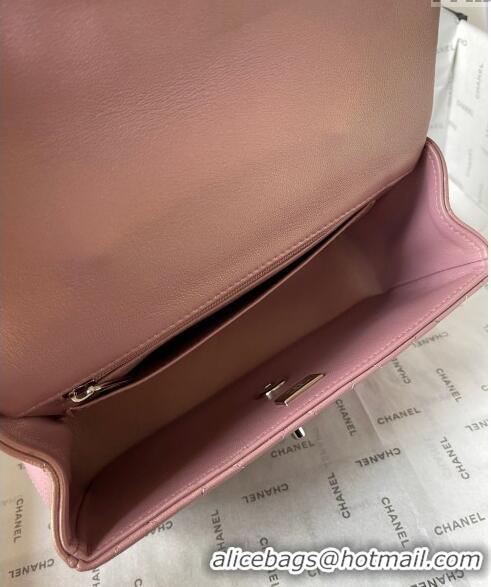 Top Quality Chanel Lambskin Mini Flap Bag with Top Handle AS2431 Iridescent Pink 2024