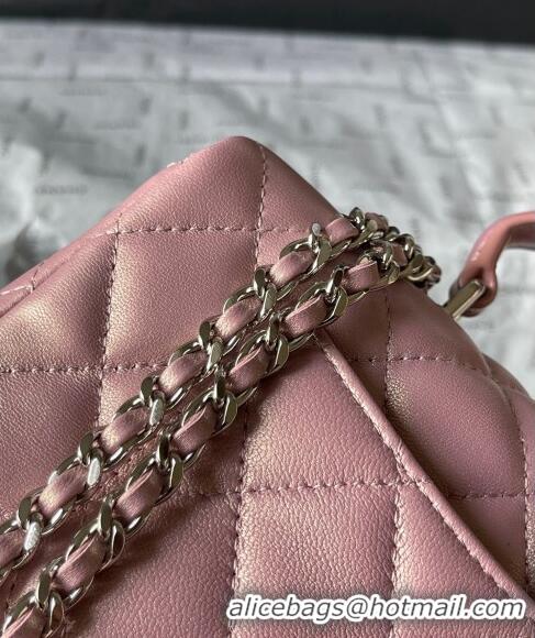 Top Quality Chanel Lambskin Mini Flap Bag with Top Handle AS2431 Iridescent Pink 2024