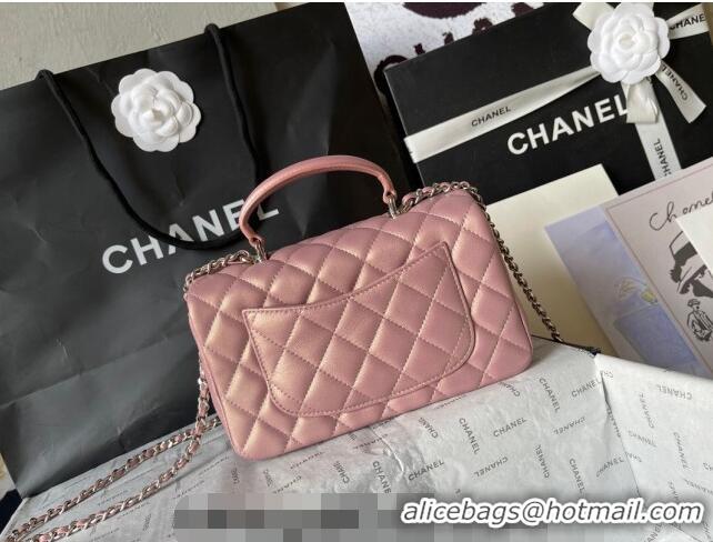 Top Quality Chanel Lambskin Mini Flap Bag with Top Handle AS2431 Iridescent Pink 2024