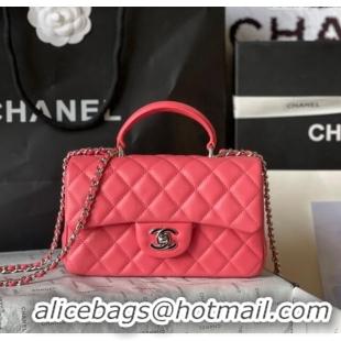 Trendy Design Chanel Lambskin Mini Flap Bag with Top Handle AS2431 Dark Pink 2024