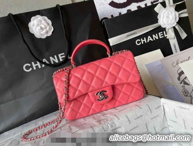 Trendy Design Chanel Lambskin Mini Flap Bag with Top Handle AS2431 Dark Pink 2024