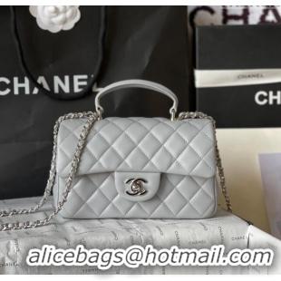 Best Quality Chanel Lambskin Mini Flap Bag with Top Handle AS2431 Light Grey 2024