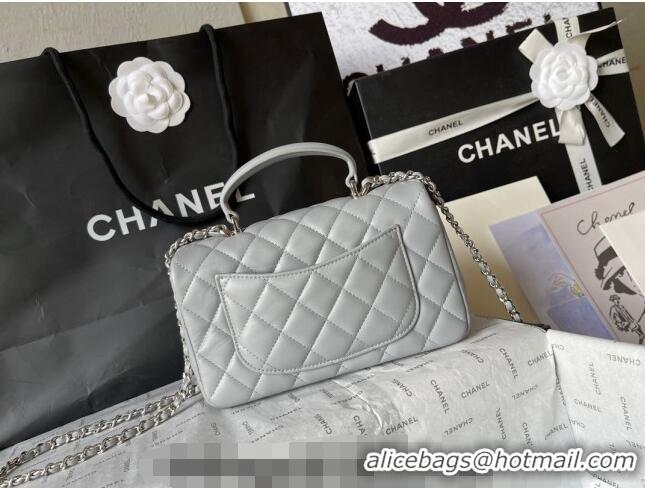 Best Quality Chanel Lambskin Mini Flap Bag with Top Handle AS2431 Light Grey 2024