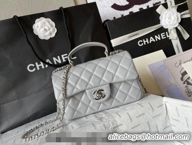 Best Quality Chanel Lambskin Mini Flap Bag with Top Handle AS2431 Light Grey 2024