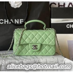 Grade Quality Chanel Lambskin Mini Flap Bag with Top Handle AS2431 Light Green 2024