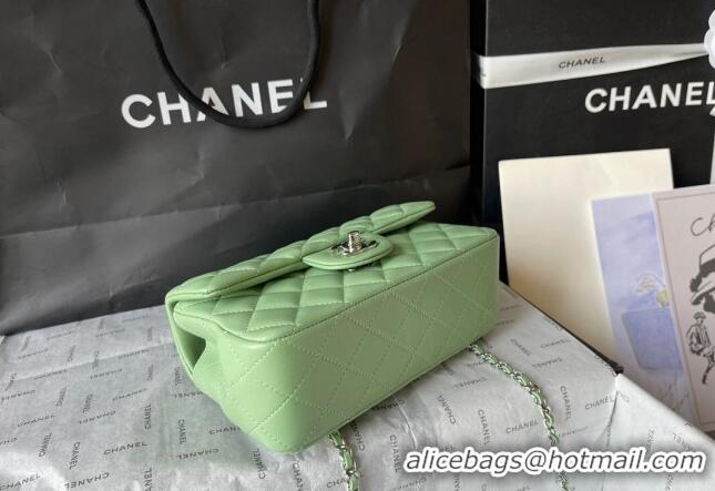 Grade Quality Chanel Lambskin Mini Flap Bag with Top Handle AS2431 Light Green 2024