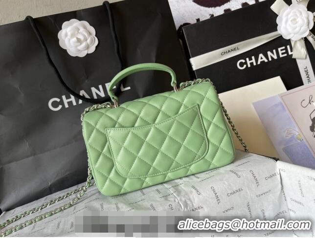 Grade Quality Chanel Lambskin Mini Flap Bag with Top Handle AS2431 Light Green 2024