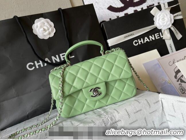 Grade Quality Chanel Lambskin Mini Flap Bag with Top Handle AS2431 Light Green 2024