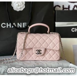 New Fashion Chanel Lambskin Mini Flap Bag with Top Handle AS2431 Pale Pink 2024