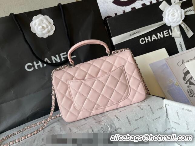 New Fashion Chanel Lambskin Mini Flap Bag with Top Handle AS2431 Pale Pink 2024