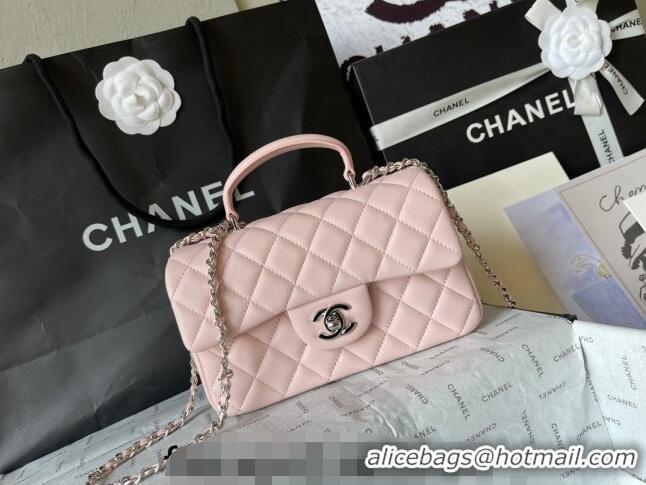 New Fashion Chanel Lambskin Mini Flap Bag with Top Handle AS2431 Pale Pink 2024