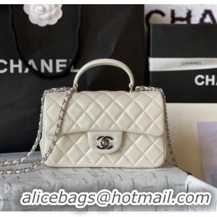 Super Quality Chanel Lambskin Mini Flap Bag with Top Handle AS2431 White 2024