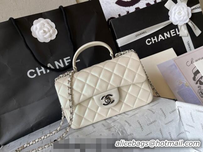 Super Quality Chanel Lambskin Mini Flap Bag with Top Handle AS2431 White 2024