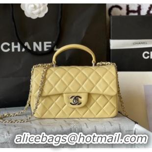 Famous Brand Chanel Lambskin Mini Flap Bag with Top Handle AS2431 Yellow 2024