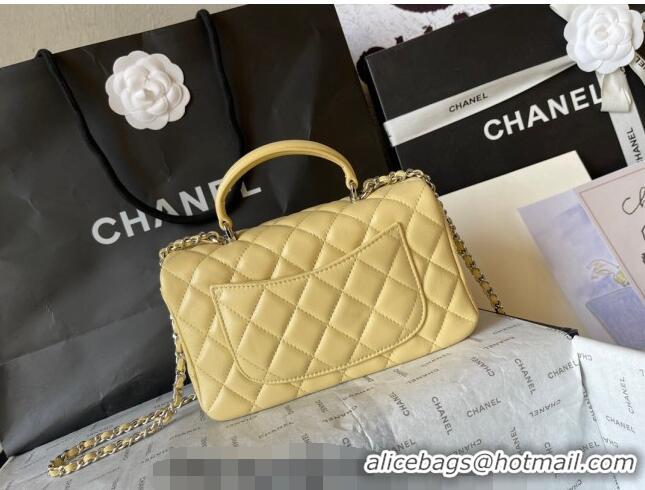 Famous Brand Chanel Lambskin Mini Flap Bag with Top Handle AS2431 Yellow 2024