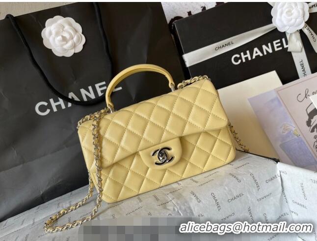 Famous Brand Chanel Lambskin Mini Flap Bag with Top Handle AS2431 Yellow 2024