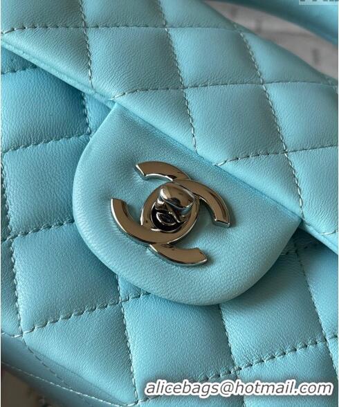 Top Quality Chanel Lambskin Mini Flap Bag with Top Handle AS2431 Light Blue 2024