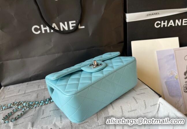 Top Quality Chanel Lambskin Mini Flap Bag with Top Handle AS2431 Light Blue 2024