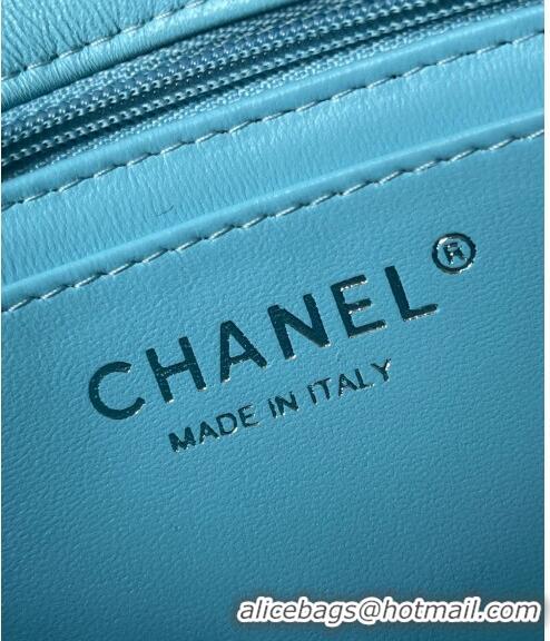 Top Quality Chanel Lambskin Mini Flap Bag with Top Handle AS2431 Light Blue 2024