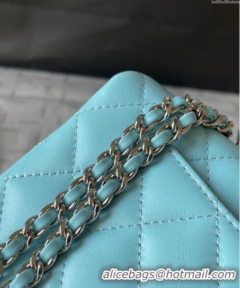 Top Quality Chanel Lambskin Mini Flap Bag with Top Handle AS2431 Light Blue 2024